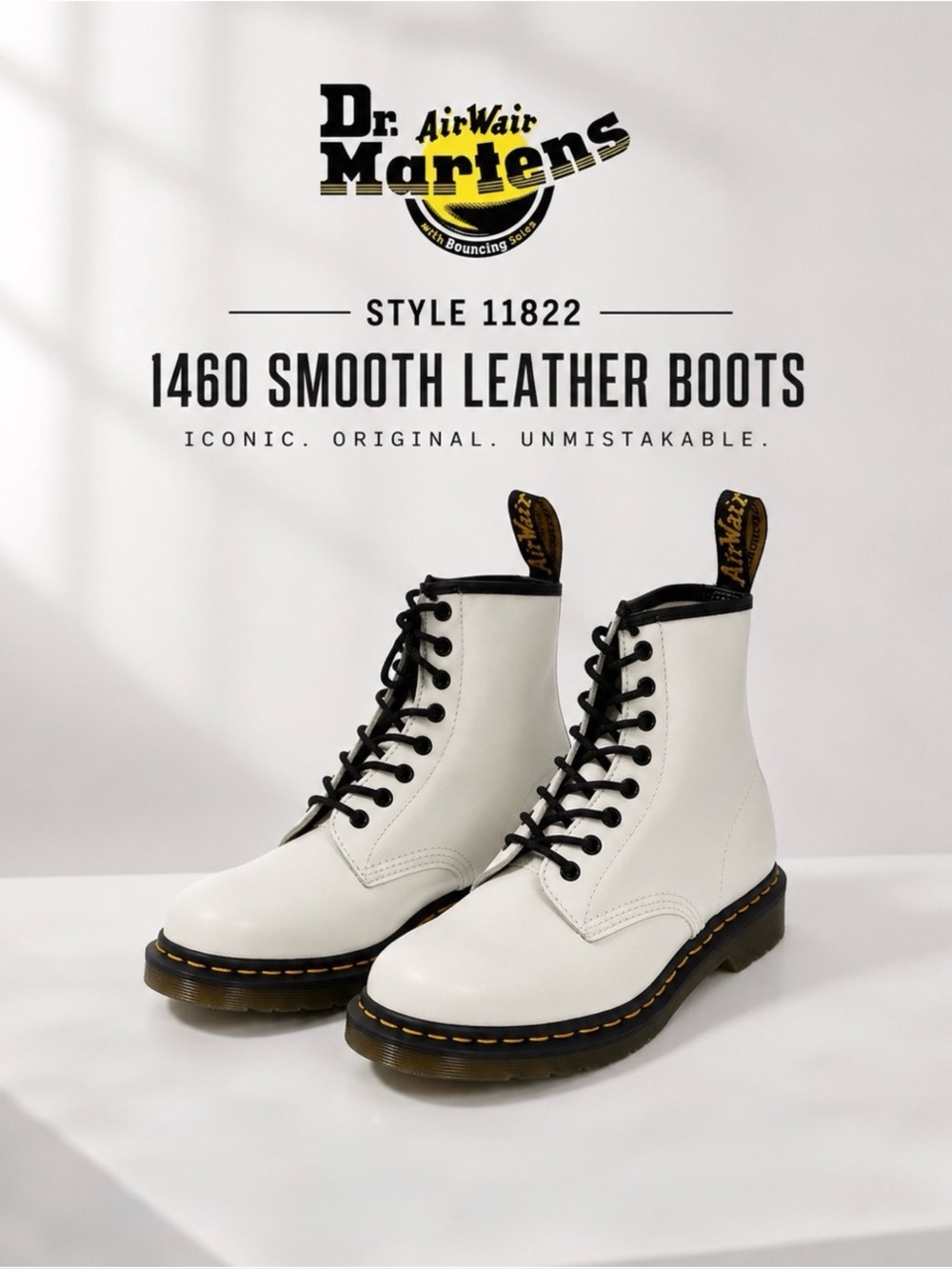 Dr. Martens 1460 Off-White Smooth Leather Lace Up Boots Style 11822 US 8